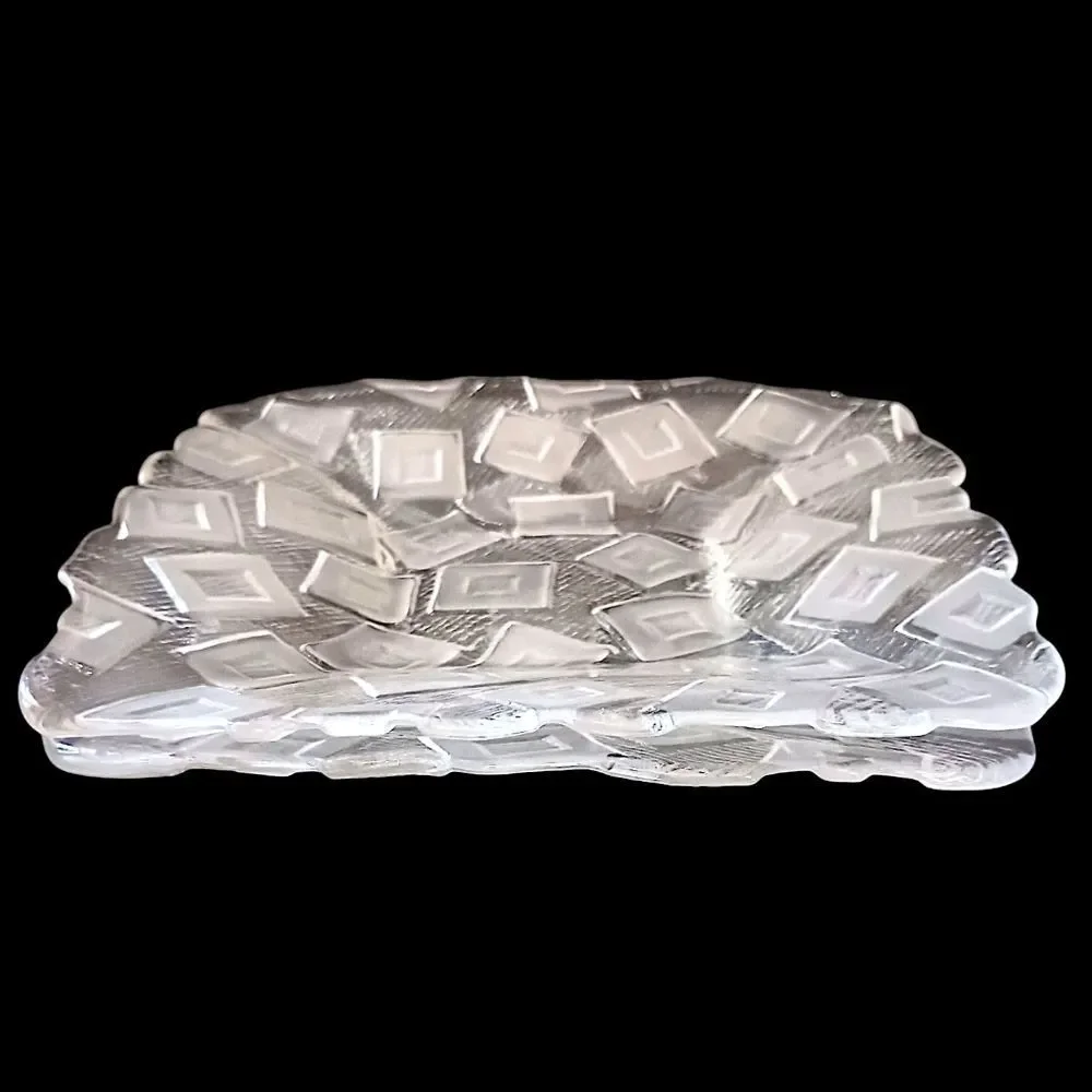 2 Mikasa Clear Glass Plates Side Frosted Square‎ Design Geometric Salad Snack